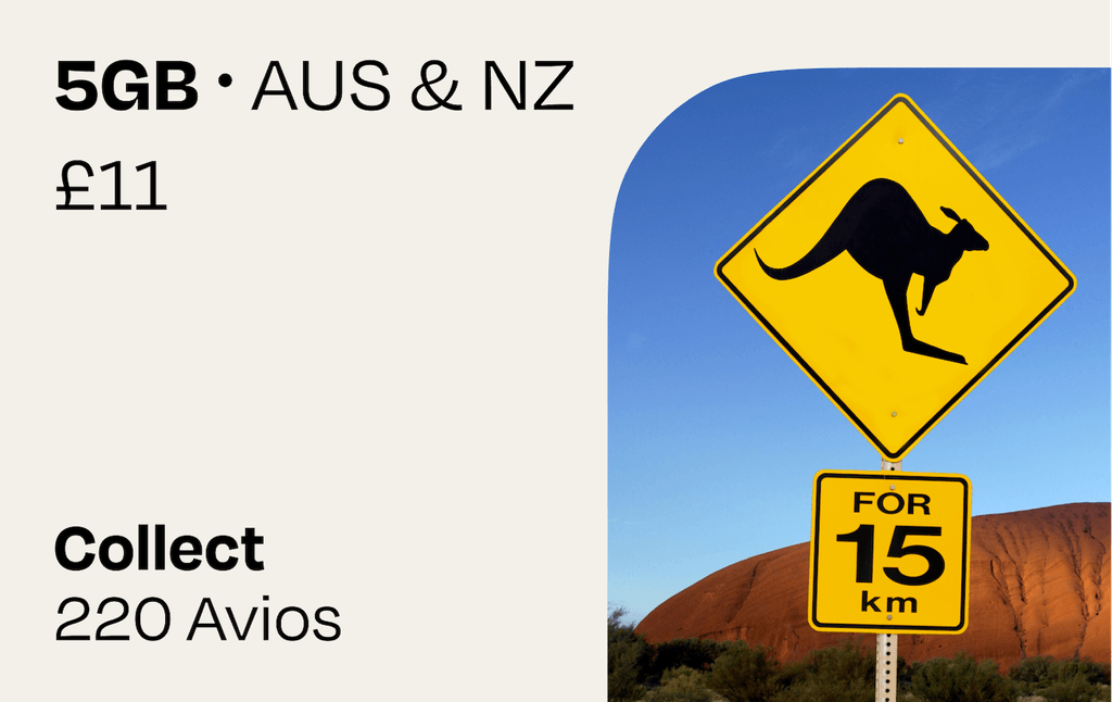 5GB Australia & New Zealand | Collect Avios: **Your mobile data plan at a glance:**

- 5 GB roaming data for Australia and New Zealand
- Valid for 30 days after purchase and installation, with data roaming only starting at destination
- Collect 220 Avios - simply link your British Airways Executive Club membership to collect your Avios after purchase. If you don’t already have one, you will be able to create a new one
- If you are not a British Airways customer you can still buy a travel plan
- After your purchase, we will send you an email to link your Avios account to collect your Avios. It can take up to 45 days to receive your Avios
- Each British Airways Executive Club member is limited to earn Avios on a maximum of 5 eSIMs per calendar year
- For the support chat, troubleshooting access, and more information on how we award Avios, visit our help center: https://help.roamavios.co.uk/

Check that your phone supports eSIM before purchasing. To install your eSIM, your device must be connected to the internet. Purchase the eSim at any time. Apple users will be able to install it straight away however Android users may need to install the eSim when connected to a local WiFi Network.

Please be aware that your initial verification email may end up in your spam or junk folders. Please mark this as not junk or spam to prevent this from happening again.