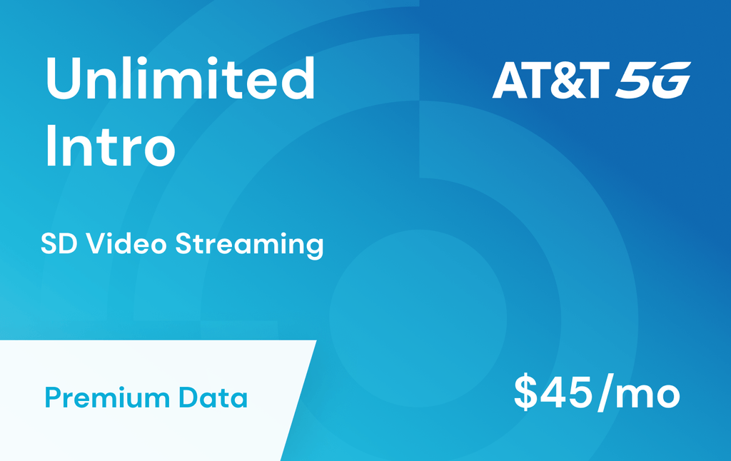 Unlimited Intro: - **20GB** of high-speed data per line each month.
- Unlimited mobile hotspot data at 3G speeds
- SD video streaming
- Unlimited talk and text​